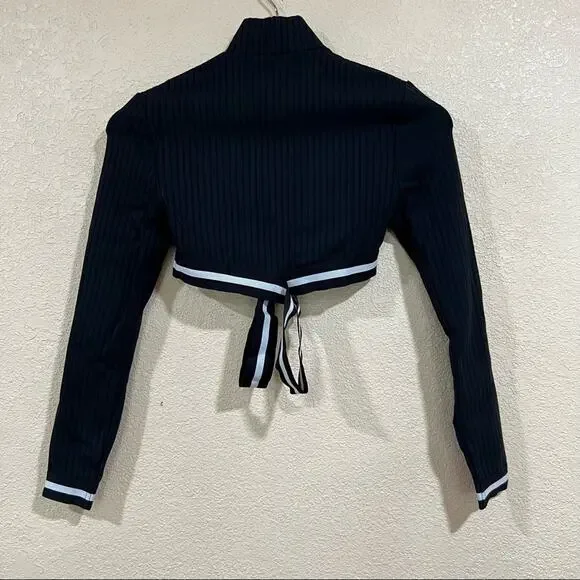 MICHI Black White Apex Ribbed cropped mock neck striped straps cutout Top MEDIUM - Picture 7 of 10